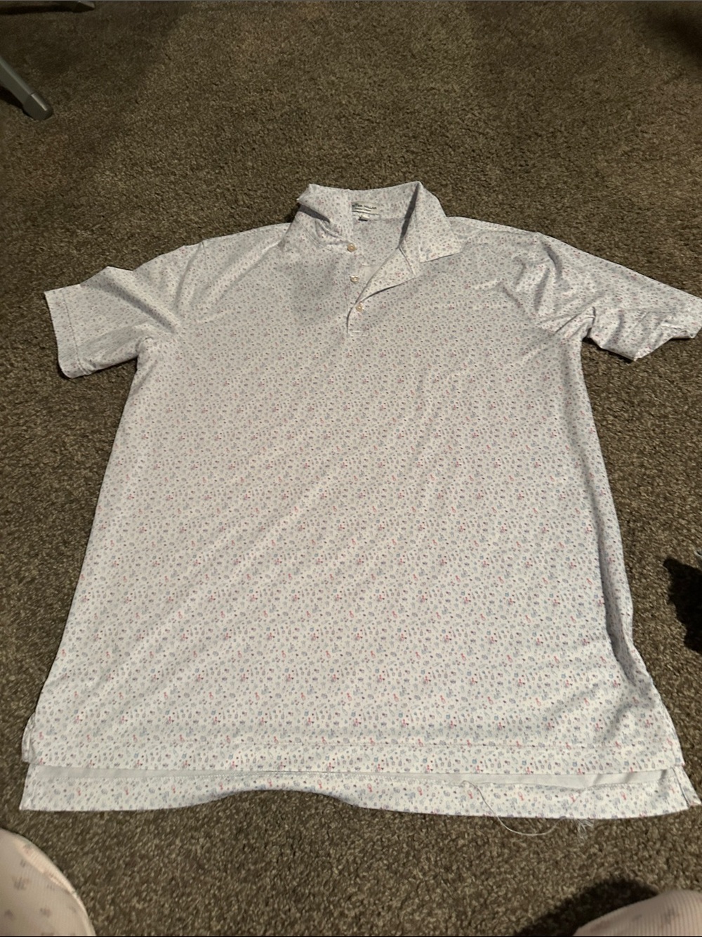 Peter Millar Men’s White Polo with Subtle Multi-Color Micro Print